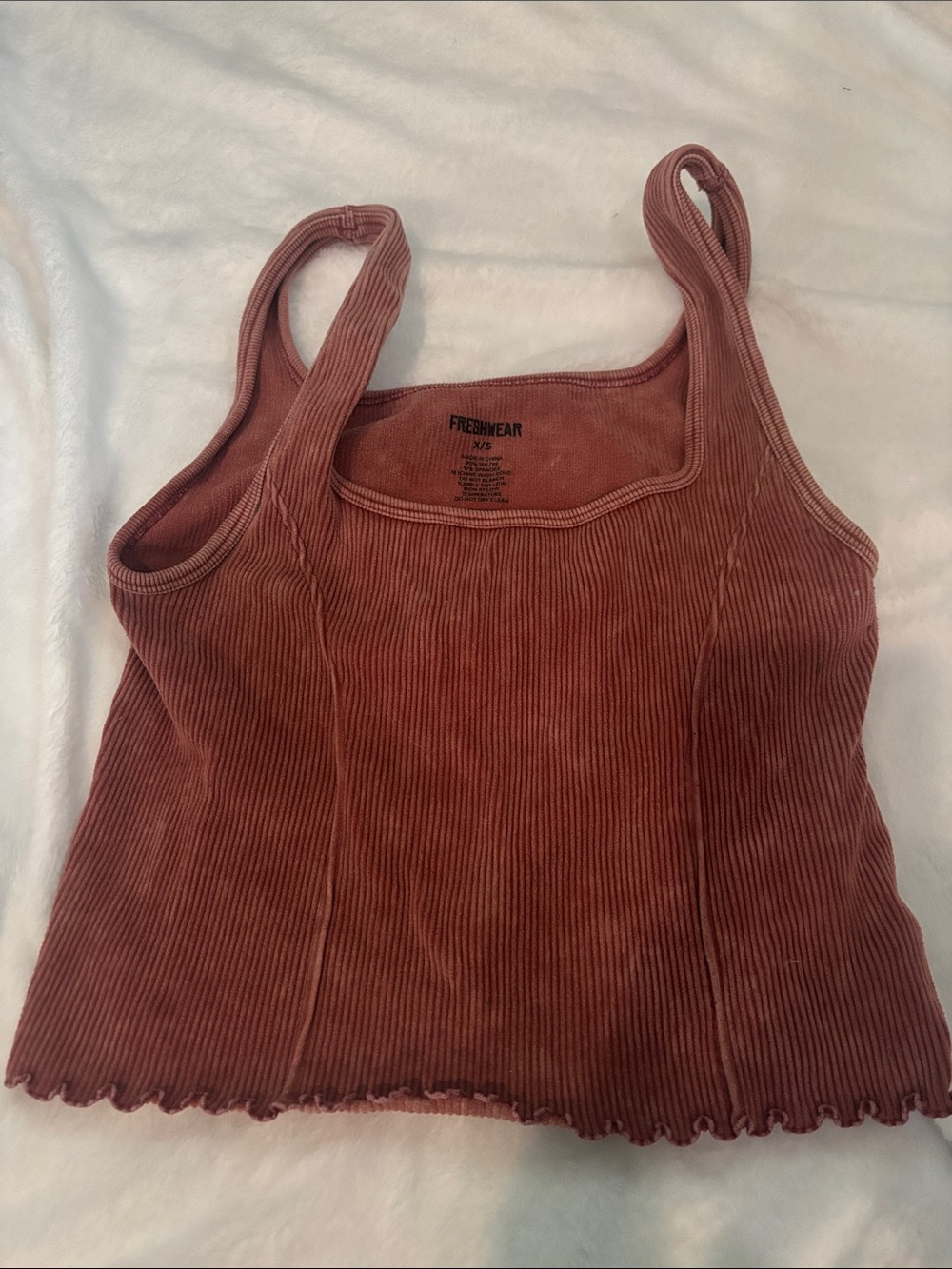 Freshwear Ribbed Square-Neck Tank in Dusty Rose